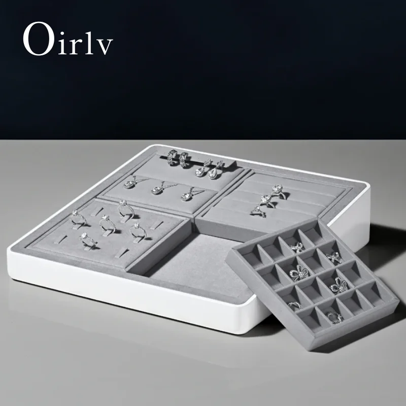 Oirlv Removable Stackable Jewelry Display Tray, Multi-grid Detachable Organizer for Rings Earrings, Gray Velvet Showcase Tray
Oirlv Removable Stackable Jewelry Display Tray, Multi-grid Detachable Organizer for Rings Earrings, Gray Velvet Showcase Tray