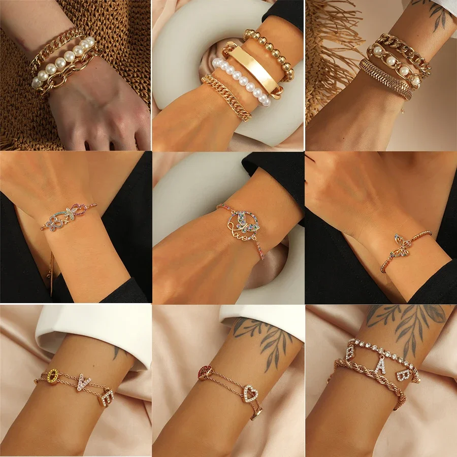 Gold Color Cuban Link Charm Bracelets for Women Love Heart Butterfly Jewelry Letter Layer Pearl Bracelet Charms Gift New
Gold Color Cuban Link Charm Bracelets for Women Love Heart Butterfly Jewelry Letter Layer Pearl Bracelet Charms Gift New