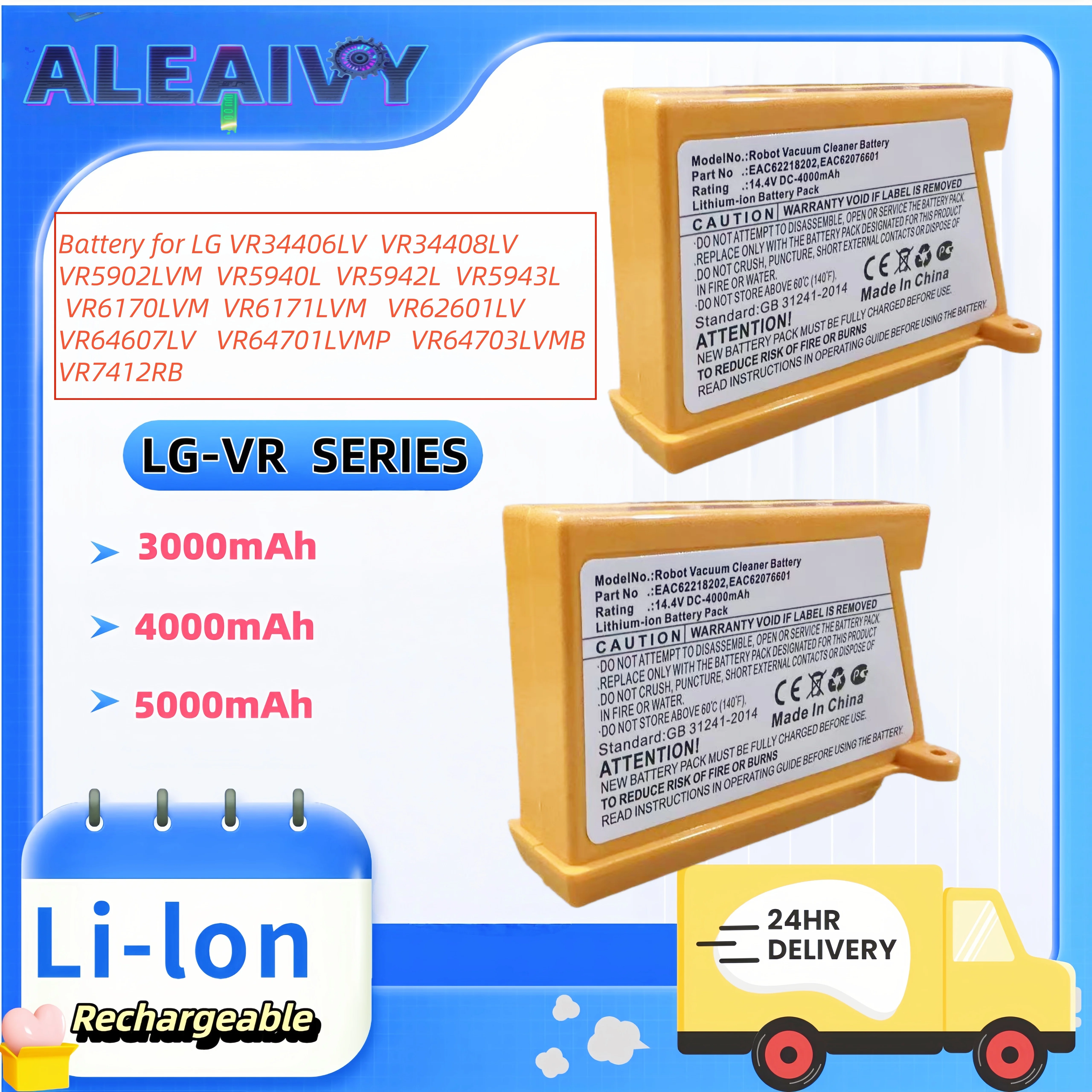 New 4000mAh Replacement Battery for LG Hom-Bot VR6260LVM R76TIM VR5940L M970I, Compatible with EAC62218205 EAC60766107
New 4000mAh Replacement Battery for LG Hom-Bot VR6260LVM R76TIM VR5940L M970I, Compatible with EAC62218205 EAC60766107