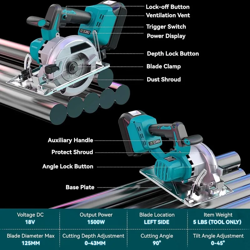【Best Choice】Brushless 5Inch 125MM Electric Circular Saws Adjustment for Woodworking Electric Cutting Tool For 18V Battery
【Best Choice】Brushless 5Inch 125MM Electric Circular Saws Adjustment for Woodworking Electric Cutting Tool For 18V Battery