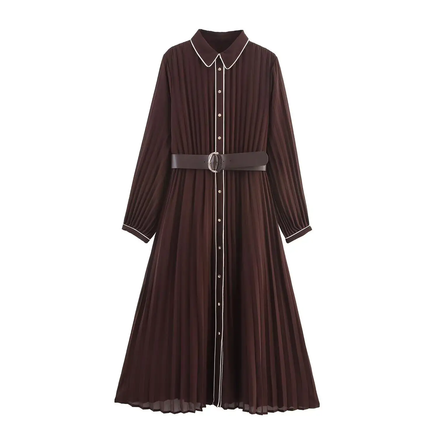Women Long Sleeve Dress Fashion Turn Down Collar Single Breasted Pleated Dress Spring Summer Ladies Long Dress
Women Long Sleeve Dress Fashion Turn Down Collar Single Breasted Pleated Dress Spring Summer Ladies Long Dress