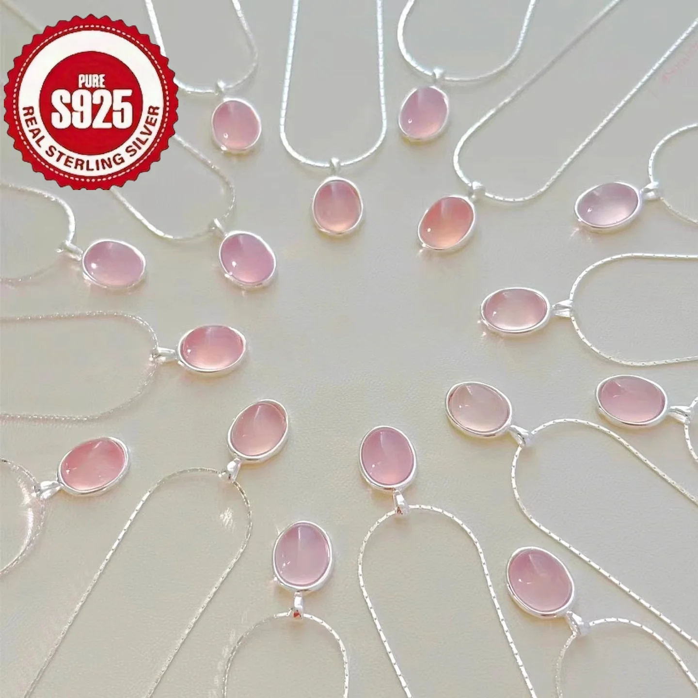 S925 silver necklace, weighing 0.12 ounces, with attractive pink oval design, suitable for women. This lightweight and elegant necklace is a light luxury fashion accessory, perfect for any occasion. It is adorned with pink moonstone.
S925 silver necklace, weighing 0.12 ounces, with attractive pink oval design, suitable for women. This lightweight and elegant necklace is a light luxury fashion accessory, perfect for any occasion. It is adorned with pink moonstone.