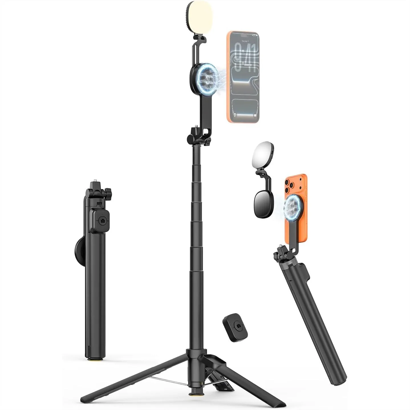 69" Magnetic Tripod With Selfie Light And Remote For iPhone Android, Extendable Cell Phone Tripod Stand For Vlogging Video Recording
69" Magnetic Tripod With Selfie Light And Remote For iPhone Android, Extendable Cell Phone Tripod Stand For Vlogging Video Recording