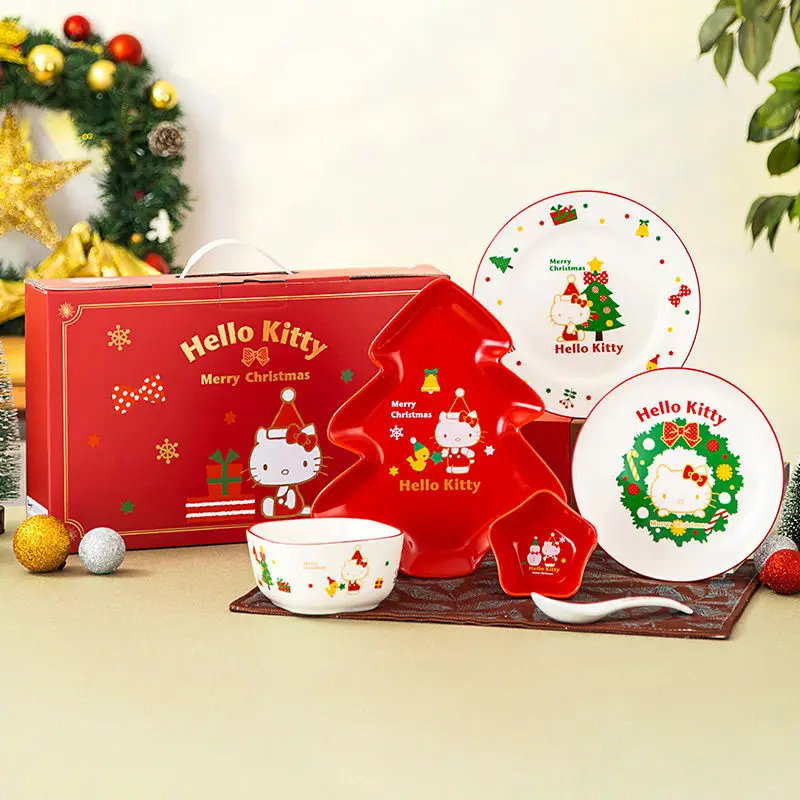 Sanrio HelloKitty Kawaii Anime Dish Set Cute cartoon ceramic Girl Heart tableware Christmas bowl and plate set Toys for Gifts
Sanrio HelloKitty Kawaii Anime Dish Set Cute cartoon ceramic Girl Heart tableware Christmas bowl and plate set Toys for Gifts