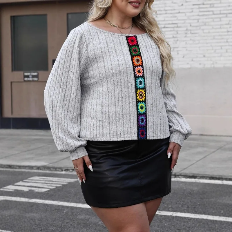 Simple Bohemian Women's Round Neck Long Sleeved Shirt Pullover Top Autumn Hook Piece Splicing T-shirt 
Simple Bohemian Women's Round Neck Long Sleeved Shirt Pullover Top Autumn Hook Piece Splicing T-shirt