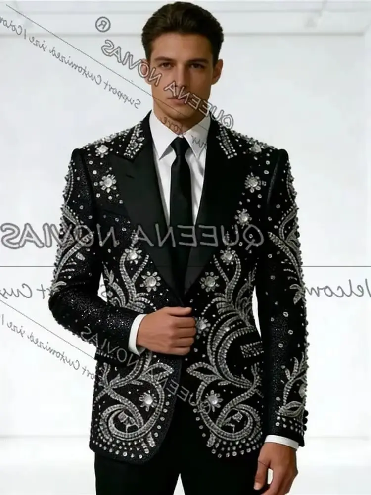 Мужской костюм с блестящими бусинами и камнями для свадьбы, однобортный пиджак и брюки, комплект из 2 предметов, для жениха, нарядный костюм для вечеринки, мужской смокинг
Мужской костюм с блестящими бусинами и камнями для свадьбы, однобортный пиджак и брюки, комплект из 2 предметов, для жениха, нарядный костюм для вечеринки, мужской смокинг
