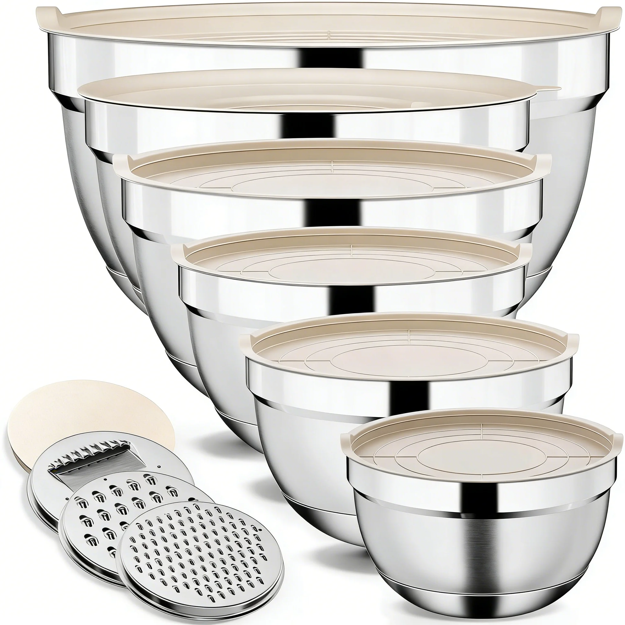 Heavy Duty Stainless Steel Mixing Bowls with Lids, Multi-Size Nesting Bowls for Cooking, Baking & Meal Prep,Multicolor/Khaki
Heavy Duty Stainless Steel Mixing Bowls with Lids, Multi-Size Nesting Bowls for Cooking, Baking & Meal Prep,Multicolor/Khaki