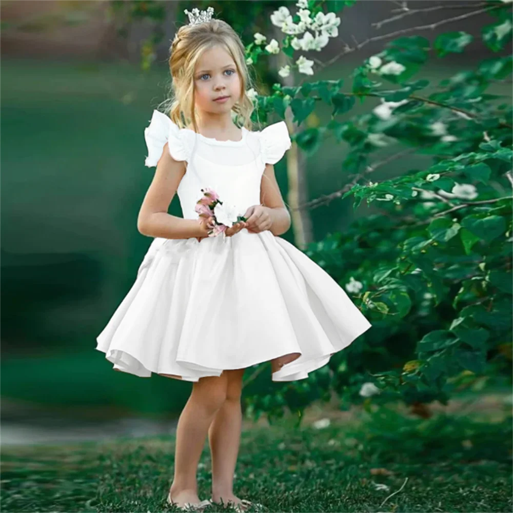 White Satin Short Skirt Flower Girl Dress Lotus Leaf Sleeve Wedding Cute Birthday prom party Child First Communion Party Dress
White Satin Short Skirt Flower Girl Dress Lotus Leaf Sleeve Wedding Cute Birthday prom party Child First Communion Party Dress