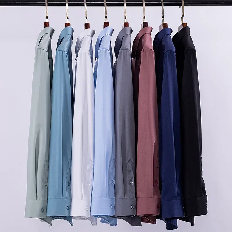 Spring Autumn Men's Long Sleeve Shirts Business Casual Wrinkle Resistant Solid Color Lapel Formal Dress Slim Fit Work Shirt
Spring Autumn Men's Long Sleeve Shirts Business Casual Wrinkle Resistant Solid Color Lapel Formal Dress Slim Fit Work Shirt