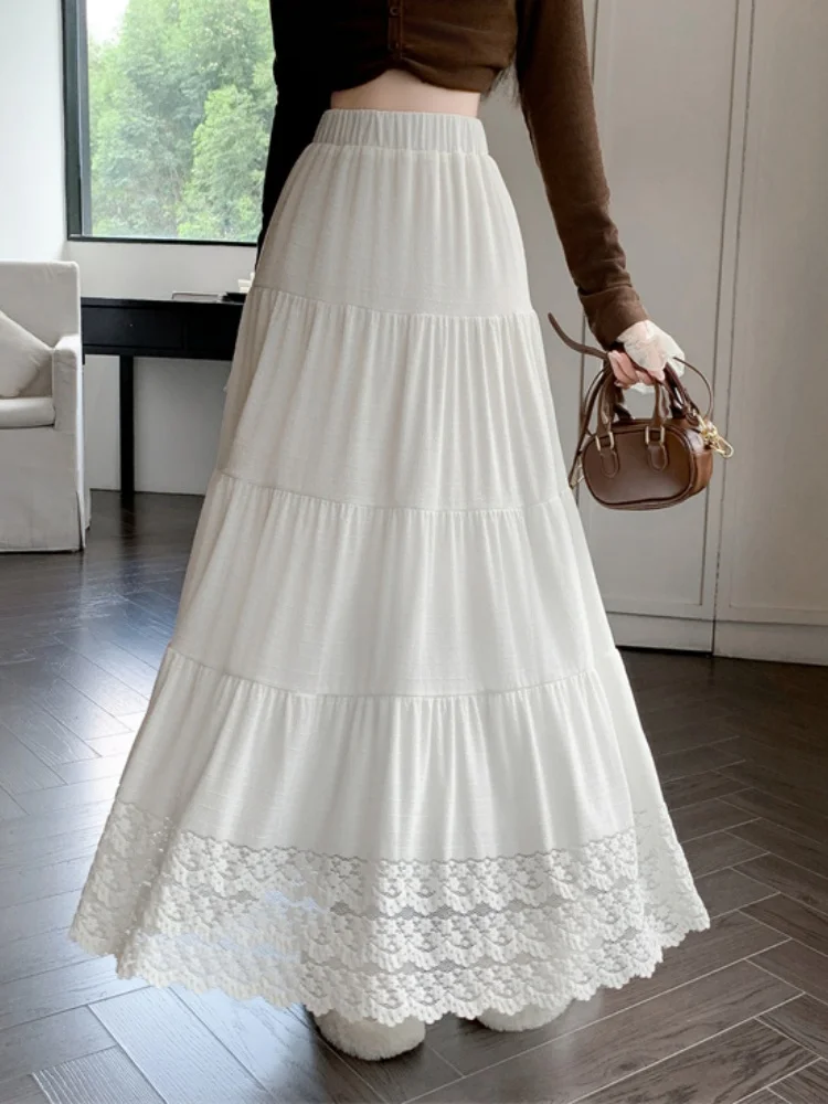 Новинка осени/зимы 202, кружевная ажурная сращенная юбка, женская пышная юбка с эластичной резинкой на талии, темпераментная длинная юбка трапециевидной формы для поездок на работу 
Новинка осени/зимы 202, кружевная ажурная сращенная юбка, женская пышная юбка с эластичной резинкой на талии, темпераментная длинная юбка трапециевидной формы для поездок на работу
