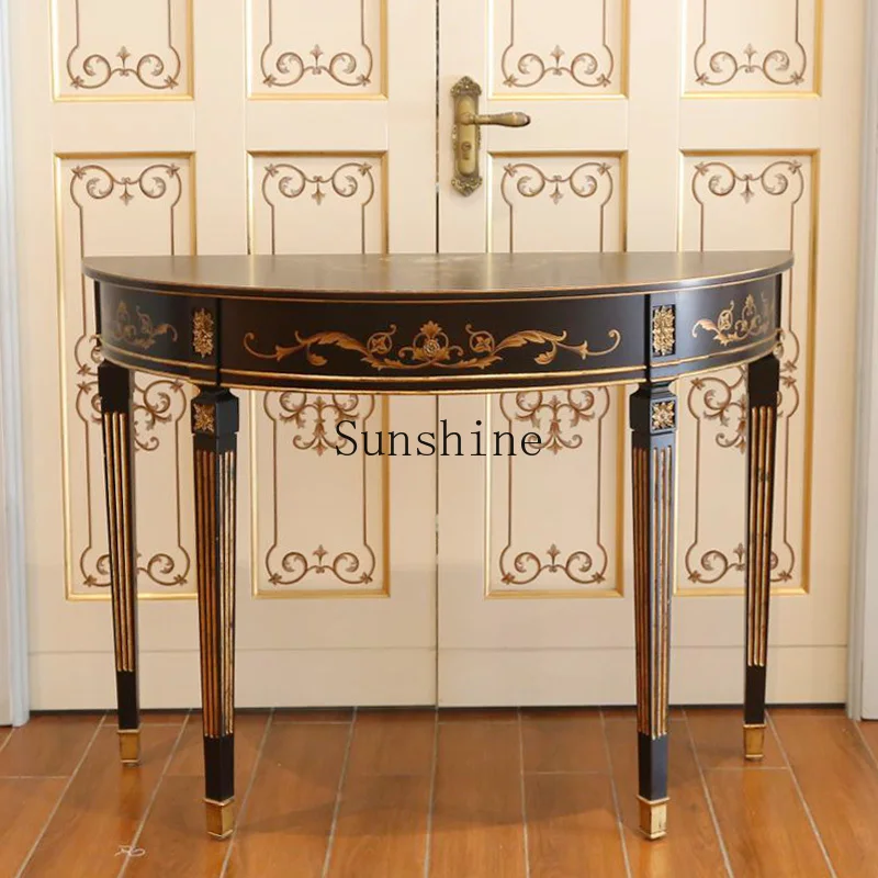French solid wood rural retro black gold-painted 1.2-meter semi-round enigma decoration
French solid wood rural retro black gold-painted 1.2-meter semi-round enigma decoration