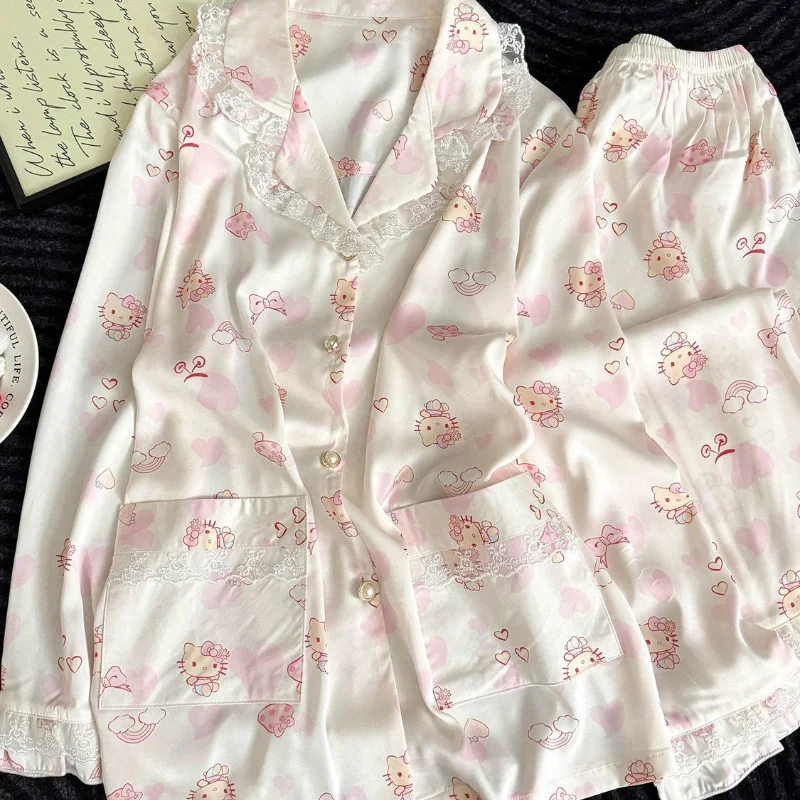 Sanrio Hello Kitty Sexy Nightie Women Pajamas 2 Piece Set Pant Long Sleeve Sleepwear Spring Pijama Kawaii Nightwear Home Clothes
Sanrio Hello Kitty Sexy Nightie Women Pajamas 2 Piece Set Pant Long Sleeve Sleepwear Spring Pijama Kawaii Nightwear Home Clothes