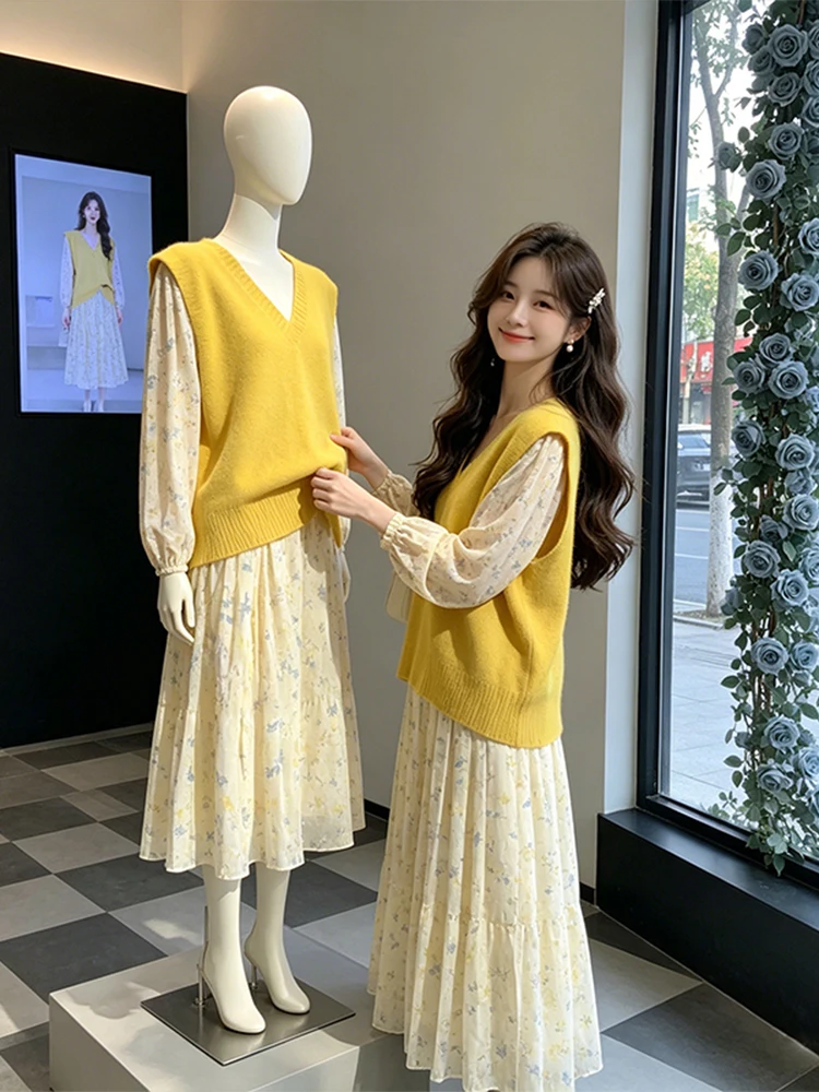 Casual Fashion Floral Print Sweater Dress Two-Piece Set V-Neck Breathable High Waist Spring Summer Women's Ensemble
Casual Fashion Floral Print Sweater Dress Two-Piece Set V-Neck Breathable High Waist Spring Summer Women's Ensemble