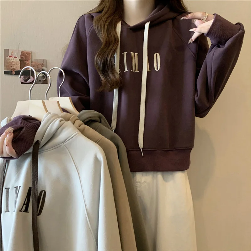 Korean Style Letter Embroidery Hooded Pullovers Casual All-Matched Fleece Thermal Short Hoodies Chic Raglan Sleeve Sweatshirts
Korean Style Letter Embroidery Hooded Pullovers Casual All-Matched Fleece Thermal Short Hoodies Chic Raglan Sleeve Sweatshirts