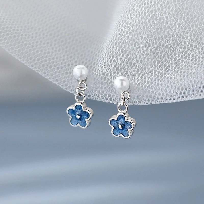 Real 925 Sterling Silver Pearl 14K Gold Blue Flower Pendant Stud Earrings For Women Cute Fine Jewelry Light Luxury Accessories
Real 925 Sterling Silver Pearl 14K Gold Blue Flower Pendant Stud Earrings For Women Cute Fine Jewelry Light Luxury Accessories