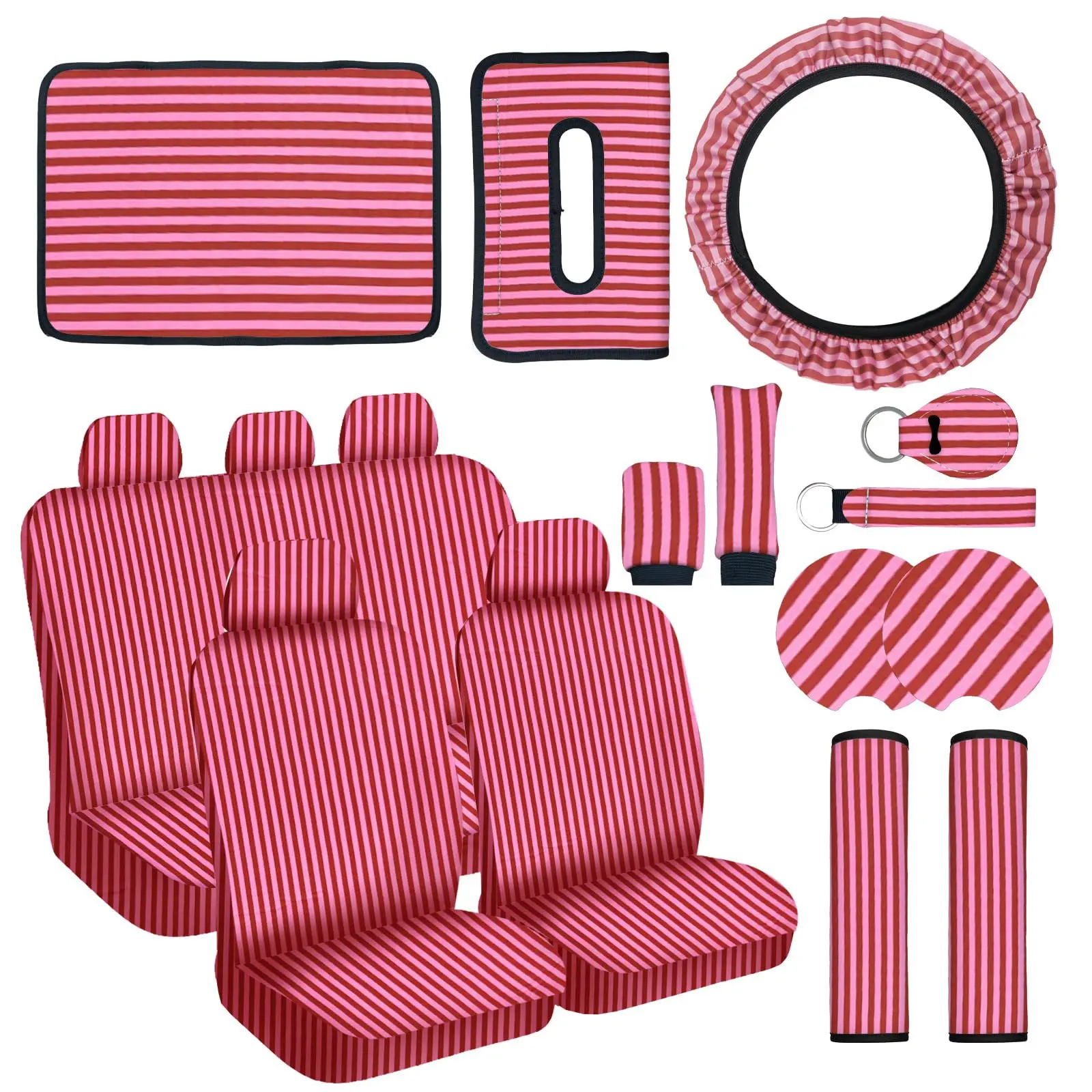 15pcs Red Pink Striped Car Interior Cover Set Steering Wheel Seat Covers Armrest Belt Keychain Coaster
15pcs Red Pink Striped Car Interior Cover Set Steering Wheel Seat Covers Armrest Belt Keychain Coaster