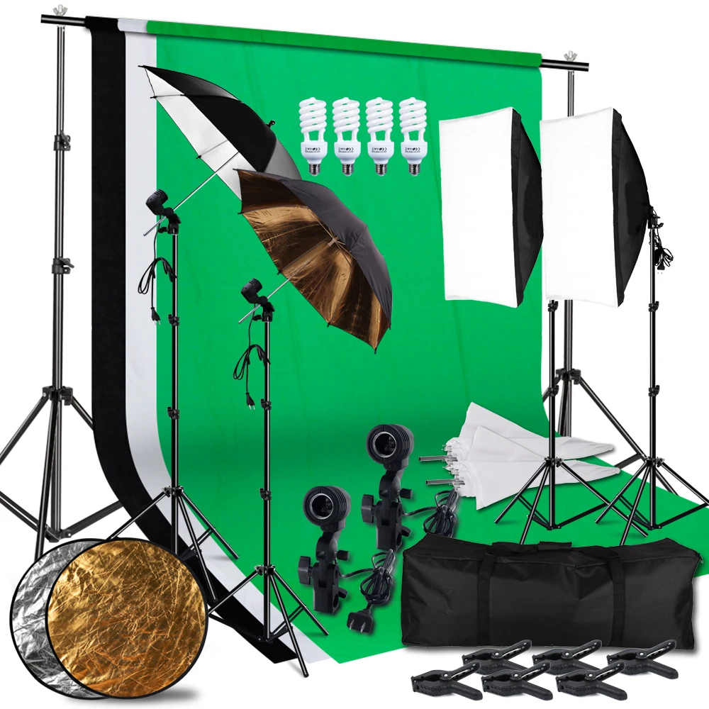 6.6x10ft Photography Accessories Video Lighting Kit Set Umbrella Softbox Backdrop and 5 in 1 Reflector for Photo Studio
6.6x10ft Photography Accessories Video Lighting Kit Set Umbrella Softbox Backdrop and 5 in 1 Reflector for Photo Studio