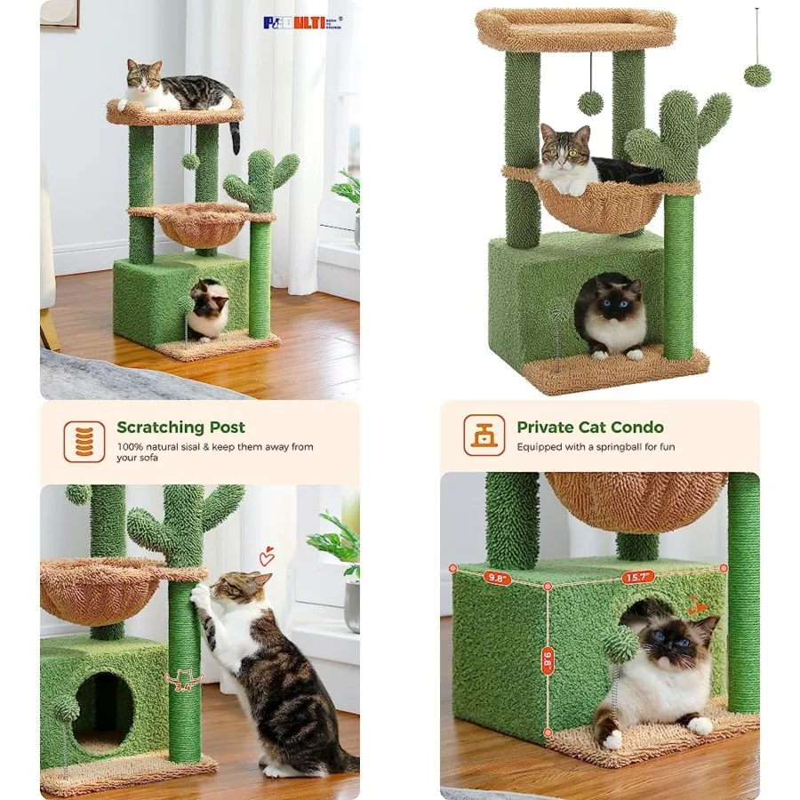 4-in-1 Cactus Cat Tree, 33'' Cat Tower for Indoor Cats with Large Condo, Cat Scratching Post for Cats with Deep Hammockand Cozy
4-in-1 Cactus Cat Tree, 33'' Cat Tower for Indoor Cats with Large Condo, Cat Scratching Post for Cats with Deep Hammockand Cozy