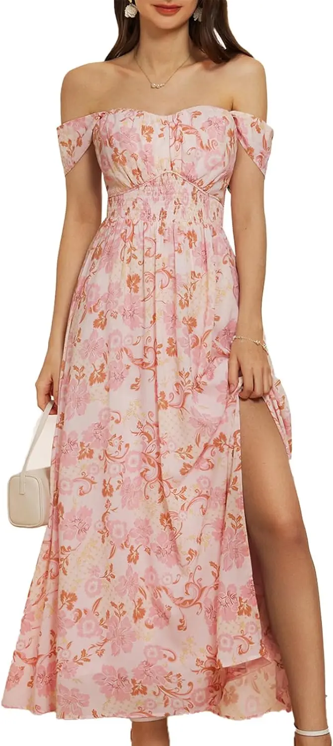 2025 Women's Summer Floral Print Flowy A Line Maxi Dresses Sleeveless Smocked Off Shoulder Dress
2025 Women's Summer Floral Print Flowy A Line Maxi Dresses Sleeveless Smocked Off Shoulder Dress