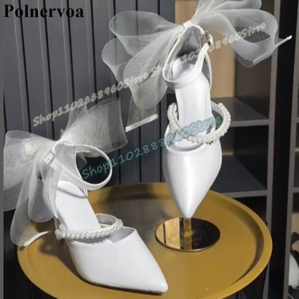 White Leather Pearl Strip Bowknot Sandals Thin High Heel Shoes For Women Ankle Buckle Strap Pointed Toe Wedding Banquet Sandals
White Leather Pearl Strip Bowknot Sandals Thin High Heel Shoes For Women Ankle Buckle Strap Pointed Toe Wedding Banquet Sandals