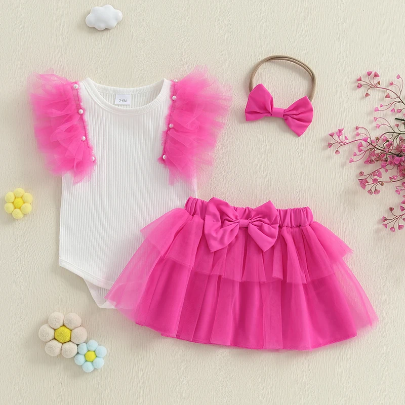 VISgogo 0-18 Months Toddler Girls Skirt Set Fly Sleeve Pearls Romper with Tulle Skirt and Bowknot Headband Summer Outfit
VISgogo 0-18 Months Toddler Girls Skirt Set Fly Sleeve Pearls Romper with Tulle Skirt and Bowknot Headband Summer Outfit