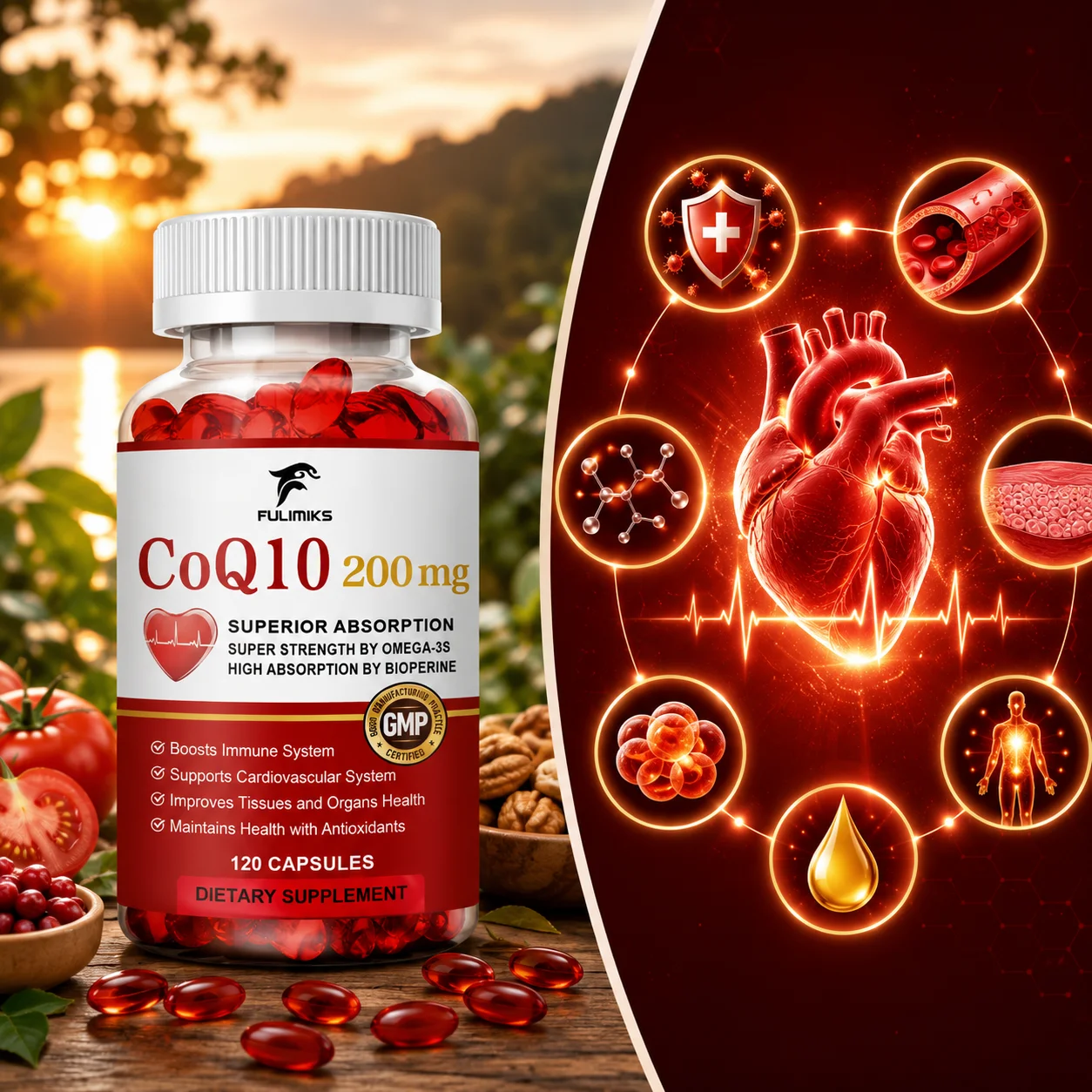 CoQ10 + PQQ Dietary 200mg Supplement, Fortified with Omega-3 and Bioperine, Help Improve Liver Function & Mitochondria Wellness
CoQ10 + PQQ Dietary 200mg Supplement, Fortified with Omega-3 and Bioperine, Help Improve Liver Function & Mitochondria Wellness