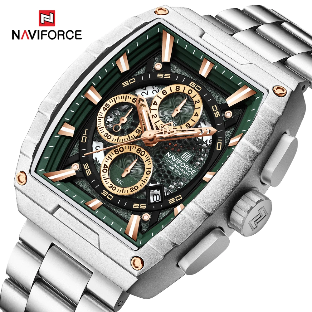 NAVIFORCE Роскошные кварцевые часы с хронографом для мужчин, модные мужские часы Tonneau из нержавеющей стали, водонепроницаемые светящиеся наручные часы
NAVIFORCE Роскошные кварцевые часы с хронографом для мужчин, модные мужские часы Tonneau из нержавеющей стали, водонепроницаемые светящиеся наручные часы