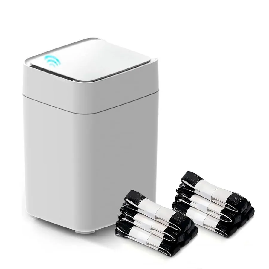 Kitchen bathroom office self-sealing trash can plastic matte black automatic motion sensor with self-bagging and 12 refill ring
Kitchen bathroom office self-sealing trash can plastic matte black automatic motion sensor with self-bagging and 12 refill ring