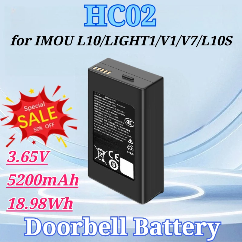 3.65V 5200mAh 18.98Wh for IMOU L10 LIGHT1 V1 V7 L10S HC02 Doorbell Battery
3.65V 5200mAh 18.98Wh for IMOU L10 LIGHT1 V1 V7 L10S HC02 Doorbell Battery