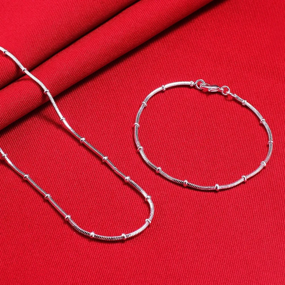 Fashion designer Fine beads Snake bone chain 925 Sterling Silver bracelets neckalces Jewelry sets for women Party wedding Gifts
Fashion designer Fine beads Snake bone chain 925 Sterling Silver bracelets neckalces Jewelry sets for women Party wedding Gifts