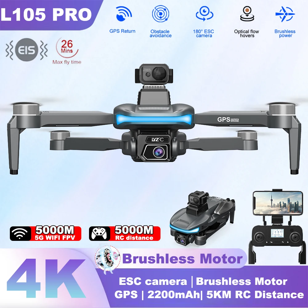 2024 New L105 Drone 8K Camera PFV 5G Wifi GPS Optical Flow Hover Obstacle Avoidance Brushless Motor Foldable RC Quadcopter Drons
2024 New L105 Drone 8K Camera PFV 5G Wifi GPS Optical Flow Hover Obstacle Avoidance Brushless Motor Foldable RC Quadcopter Drons