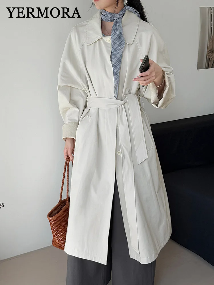 YERMORA White Belted Brief Casual Trench For Women Lapel Long Sleeve Loose New Windbreaker Fashion Tide Spring Autumn 2025
YERMORA White Belted Brief Casual Trench For Women Lapel Long Sleeve Loose New Windbreaker Fashion Tide Spring Autumn 2025