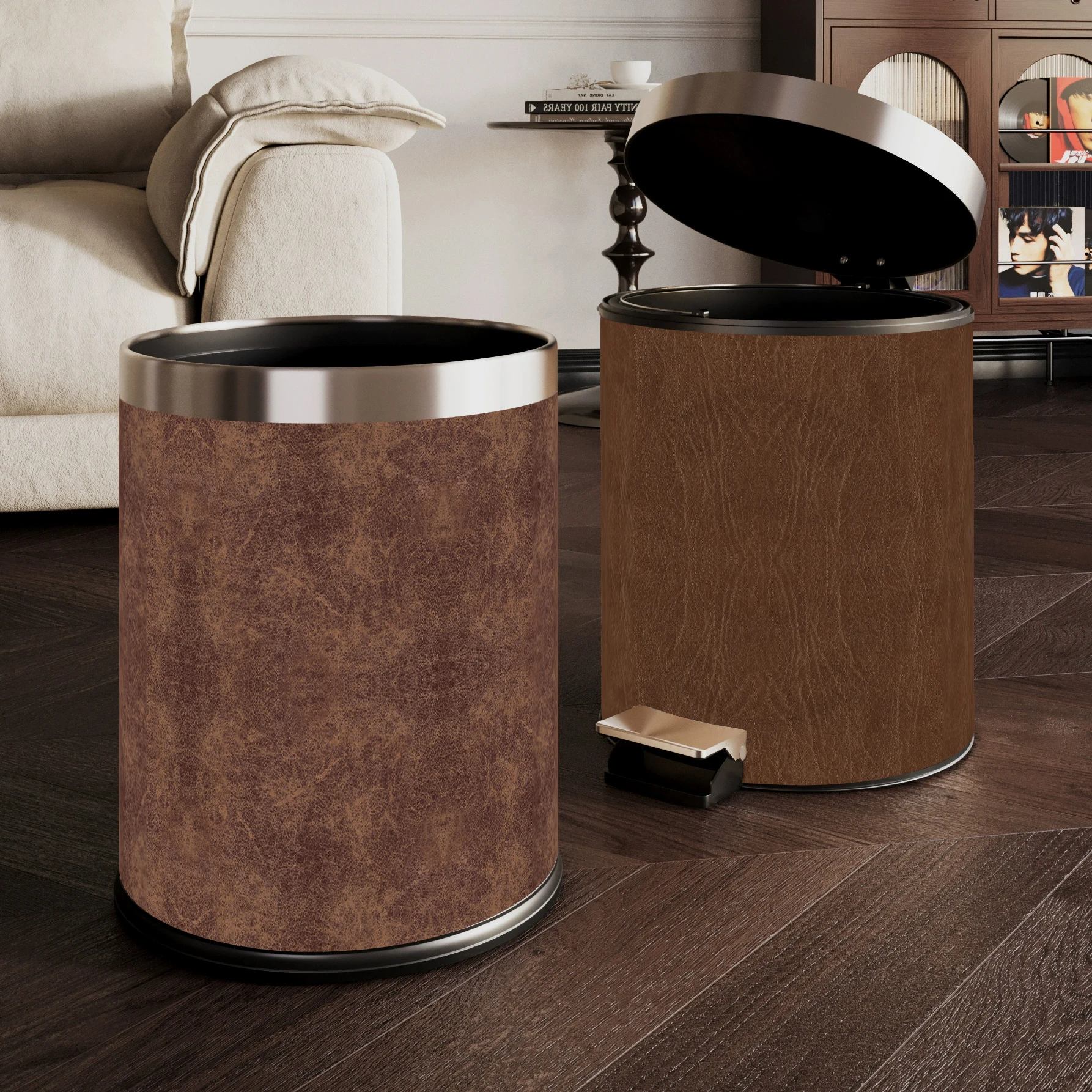 Retro Leather Foot Pedal Trash Can 12L Double Layer Uncovered Living Room High Capacity Household Cleaning Tools for Home Use
Retro Leather Foot Pedal Trash Can 12L Double Layer Uncovered Living Room High Capacity Household Cleaning Tools for Home Use