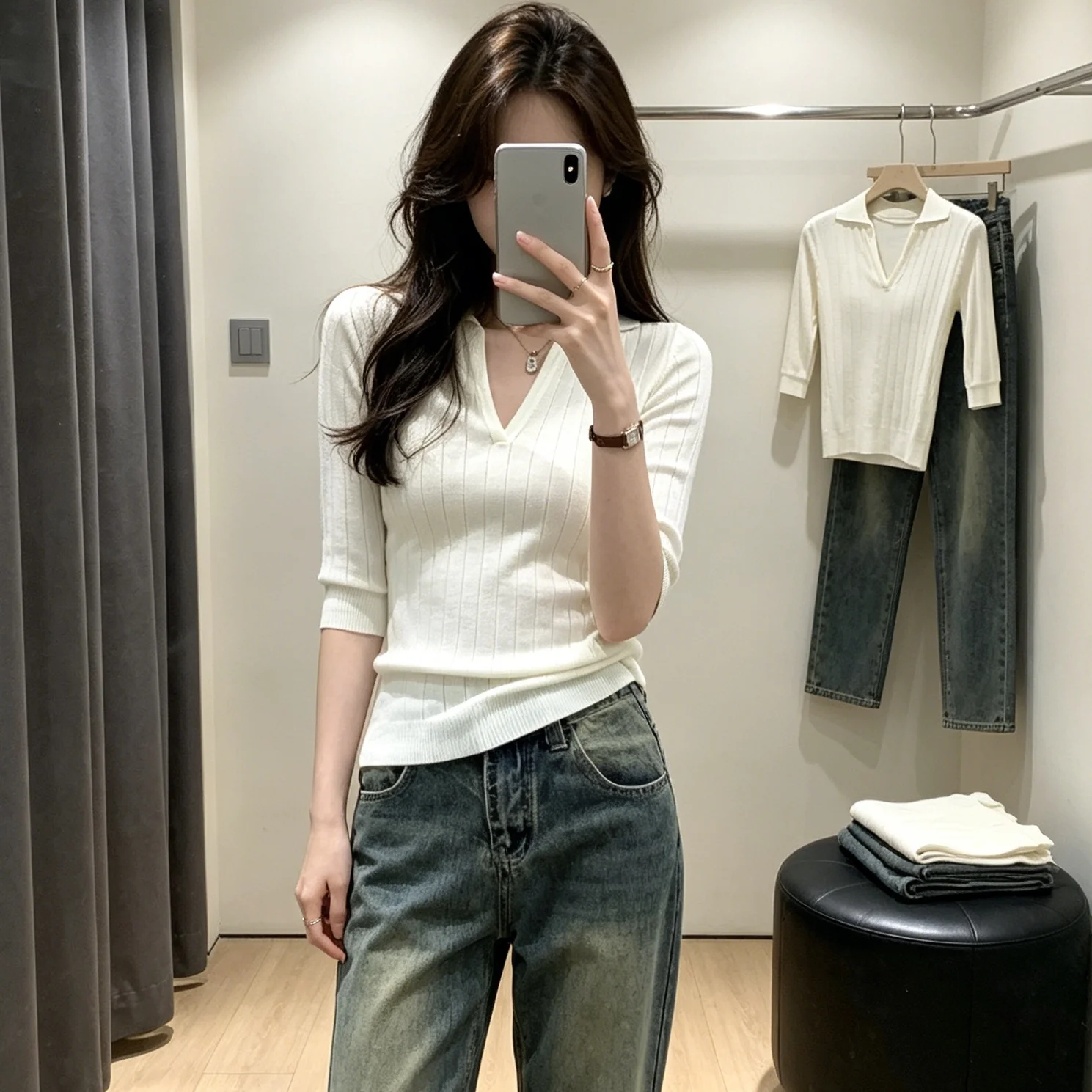Korean Style Neck Five-Quarter Sleeve Knitted Base Shirt Women's Summer New Slimming Inner Wear Shoulder Level Top
Korean Style Neck Five-Quarter Sleeve Knitted Base Shirt Women's Summer New Slimming Inner Wear Shoulder Level Top