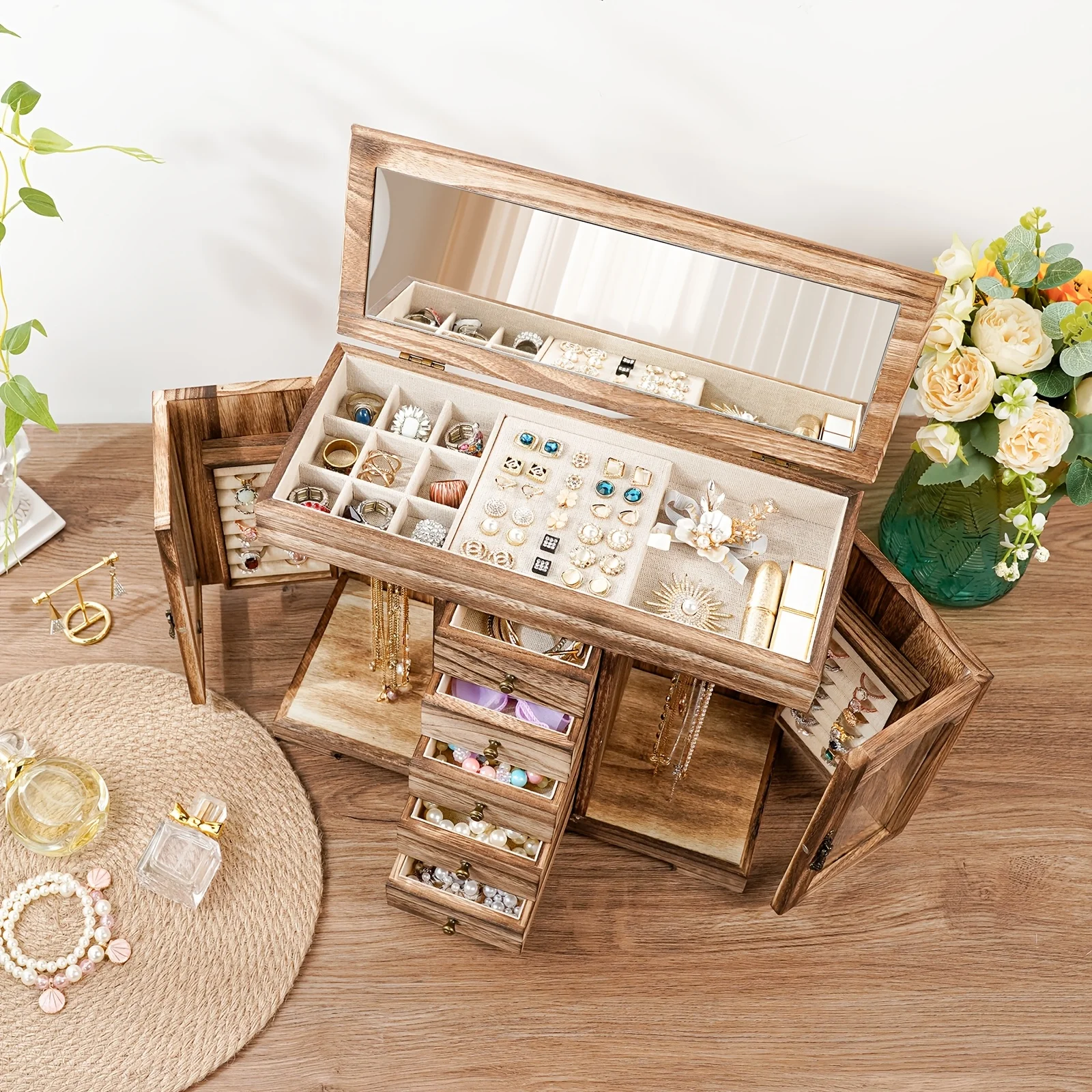 Jewelry Box for Women Girls Rustic Wooden Jewelry Organizer Box with Mirror Storage Case Display for Necklaces Earrings Rings
Jewelry Box for Women Girls Rustic Wooden Jewelry Organizer Box with Mirror Storage Case Display for Necklaces Earrings Rings