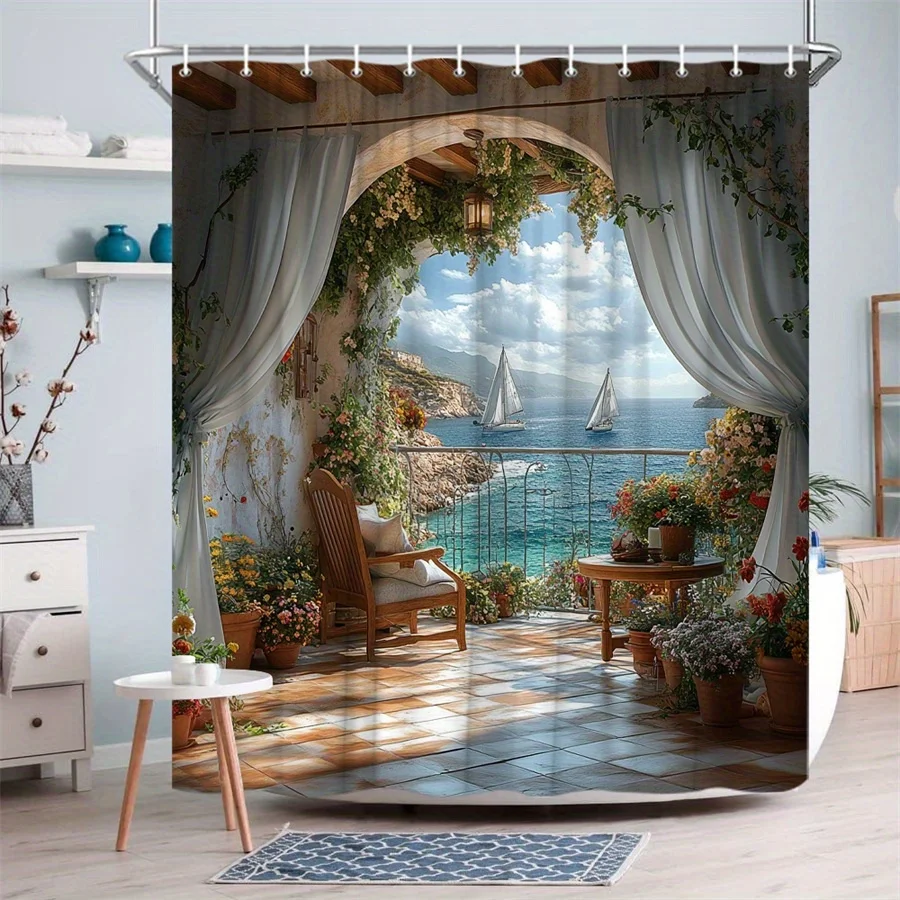 Sea View Shower Curtain Waterproof Fabric Bathroom Curtains Mediterranean Balcony Ocean Sailboat Bath Screen Divider With Hooks
Sea View Shower Curtain Waterproof Fabric Bathroom Curtains Mediterranean Balcony Ocean Sailboat Bath Screen Divider With Hooks