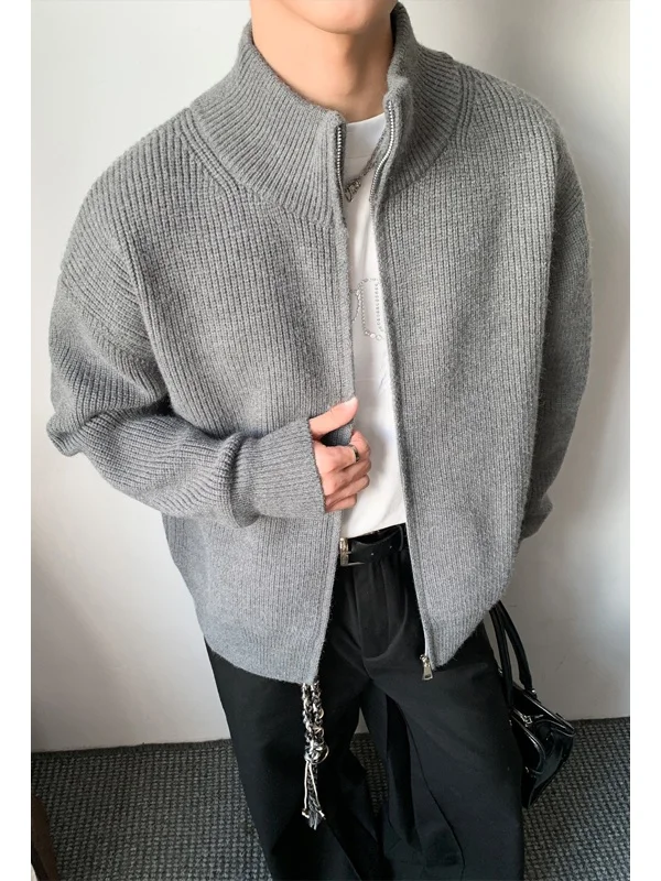 Мужской вязаный кардиган-свитер с воротником-стойкой, повседневный, с двойной молнией, шерстяной, в американском стиле
Мужской вязаный кардиган-свитер с воротником-стойкой, повседневный, с двойной молнией, шерстяной, в американском стиле