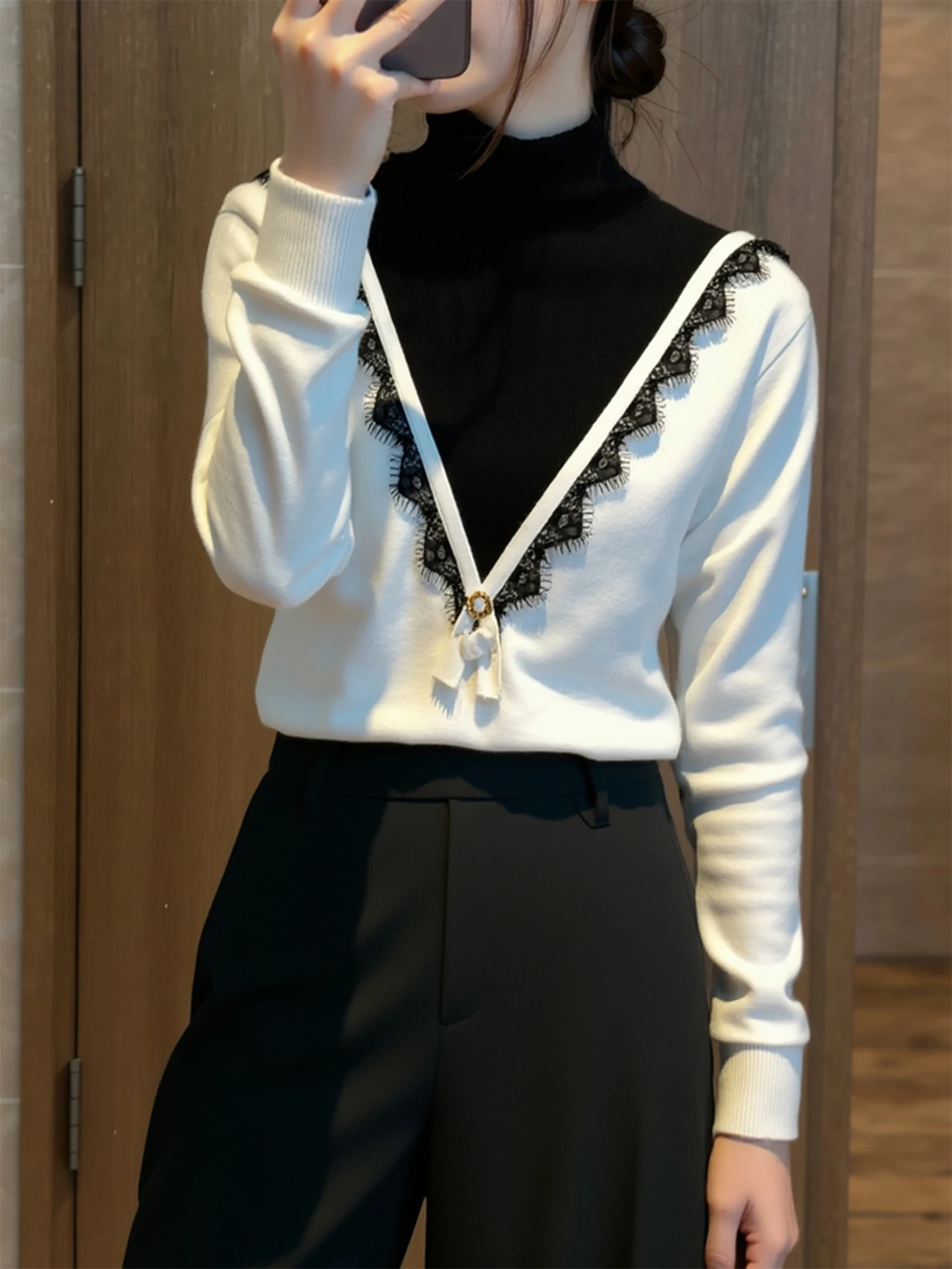 Ele f High Ne Knitwear Long Sve Faionable Base irt Winter Warm Loose Fit Korean Sle Camere Sweater
Ele f High Ne Knitwear Long Sve Faionable Base irt Winter Warm Loose Fit Korean Sle Camere Sweater