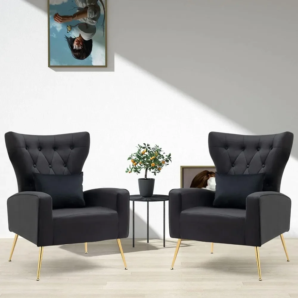 Living Room Chair Set of 2, Velvet Accent Chairs Armchair with Lumbar Pillow, Vanity Chairs with Golden Legs, Living Room Chair
Living Room Chair Set of 2, Velvet Accent Chairs Armchair with Lumbar Pillow, Vanity Chairs with Golden Legs, Living Room Chair