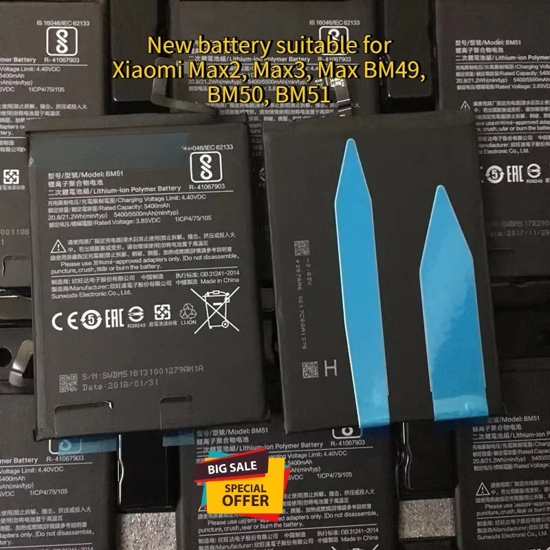 For Xiaomi Max2 Max3 Max BM49 BM50 BM51Mobile Phone Batteries
For Xiaomi Max2 Max3 Max BM49 BM50 BM51Mobile Phone Batteries