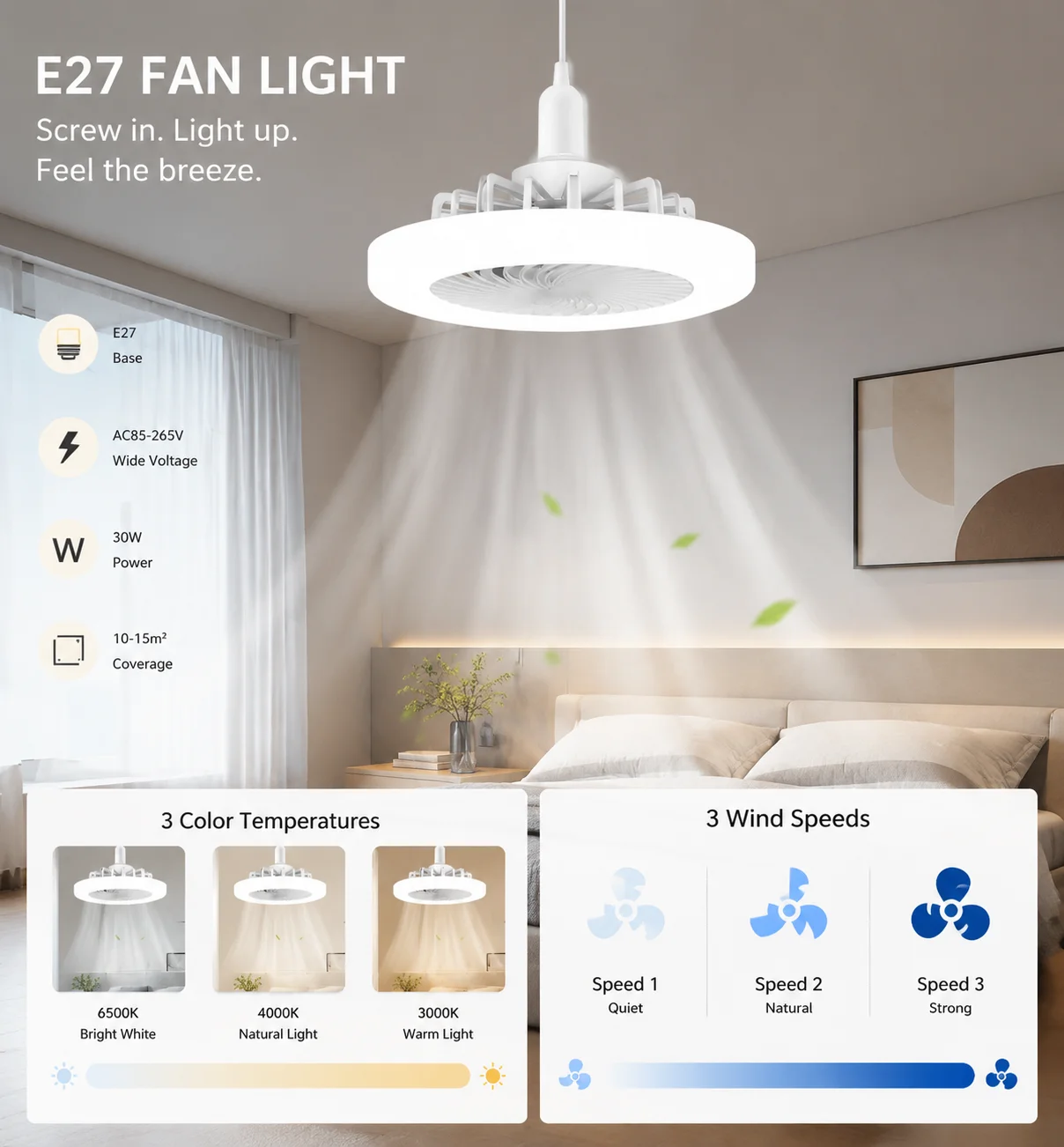 E27 Screw Base Ceiling Fan Light, Mini LED Fan with Remote, 2-in-1 Cooling & Lighting Foldable Blade Fan for Small Room Home
E27 Screw Base Ceiling Fan Light, Mini LED Fan with Remote, 2-in-1 Cooling & Lighting Foldable Blade Fan for Small Room Home