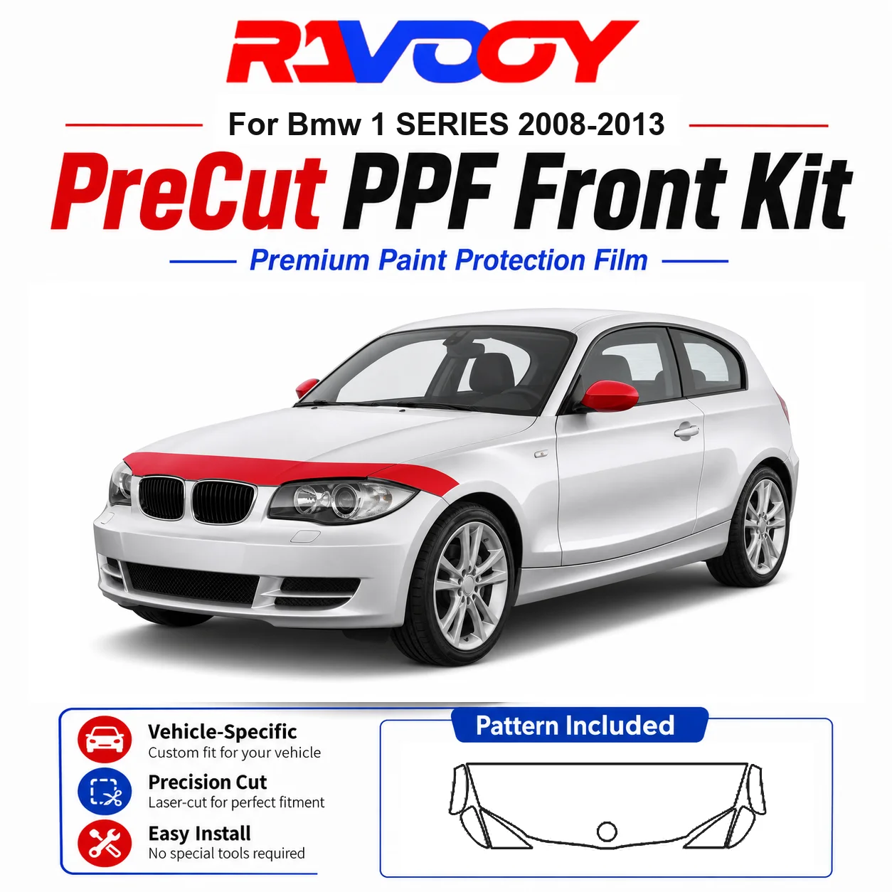 8.5mil TPU Precut PPF Kit For BMW 1 SERIES 2008-2013 - Hood, Fenders & Mirror Set - Self-Healing Clear Bra Film
8.5mil TPU Precut PPF Kit For BMW 1 SERIES 2008-2013 - Hood, Fenders & Mirror Set - Self-Healing Clear Bra Film