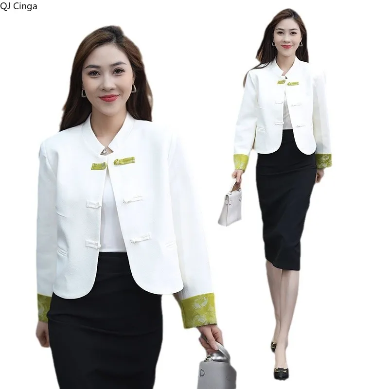 White Chinese-style Women's Button-up Jacket with Stand-up Collar, Black Fashionable Short-sleeved Top Coat
White Chinese-style Women's Button-up Jacket with Stand-up Collar, Black Fashionable Short-sleeved Top Coat