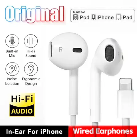 Luxury Wired Earphones For Apple iPhone 14 13 12 11 Pro Max Mini X XS XR X 7 8 Plus SE Bluetooth Headphone Accessories