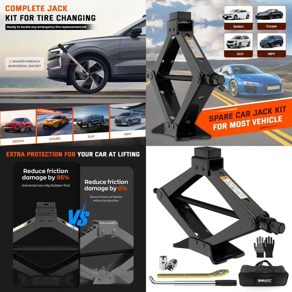 Портативный комплект ножничных домкратов для трех тонн транспортных средств — грузоподъемность 6614 фунтов, комплект для замены запасного колеса с наконечником
Портативный комплект ножничных домкратов для трех тонн транспортных средств — грузоподъемность 6614 фунтов, комплект для замены запасного колеса с наконечником