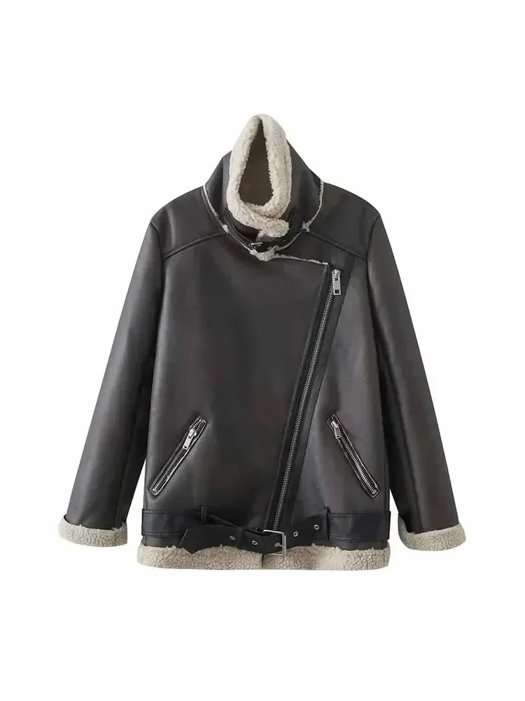 Women New Fashion With belt loose Warm Casual Fur Faux Leather Jacket Coat Vintage Long Sleeve Zipper Female Outerwear Chic Tops
Women New Fashion With belt loose Warm Casual Fur Faux Leather Jacket Coat Vintage Long Sleeve Zipper Female Outerwear Chic Tops