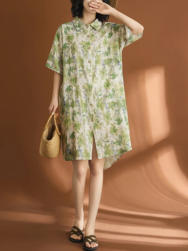 Women's Casual Style Cotton Shirt Dress Vintage Collar Short Sleeve Asymmetrical Hemline Printed Mid-Length Dress
Women's Casual Style Cotton Shirt Dress Vintage Collar Short Sleeve Asymmetrical Hemline Printed Mid-Length Dress