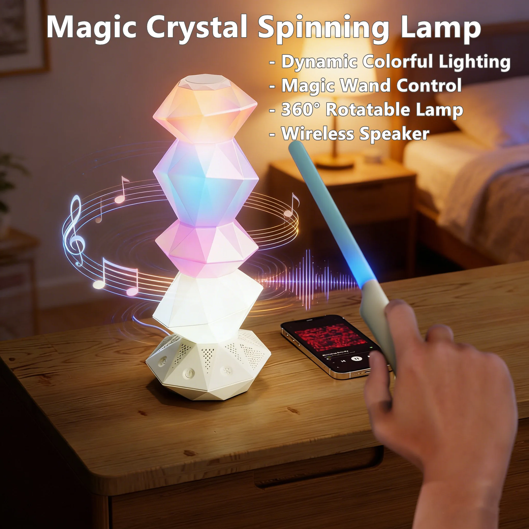 Rotatable Magic Crystal Speaker Lamp with 7-Color Light, Magic Wand Control, Bedroom Ambience Night Light, Part Decor Light
Rotatable Magic Crystal Speaker Lamp with 7-Color Light, Magic Wand Control, Bedroom Ambience Night Light, Part Decor Light