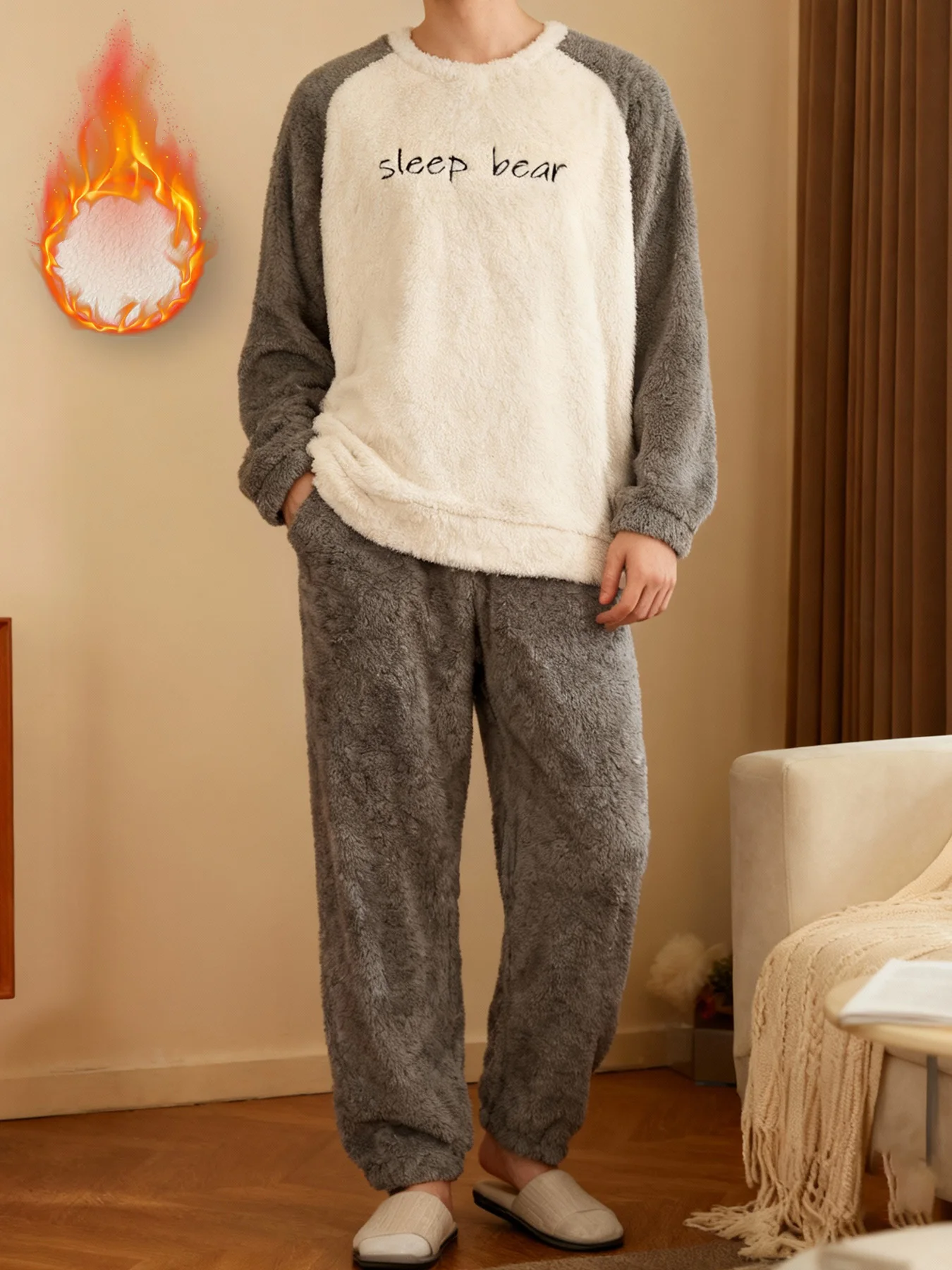 Sleep Bear Letter Colorblock Fleece Loungewear Set Men's Fleece Lined Loose Pajama 2 Piece
Sleep Bear Letter Colorblock Fleece Loungewear Set Men's Fleece Lined Loose Pajama 2 Piece