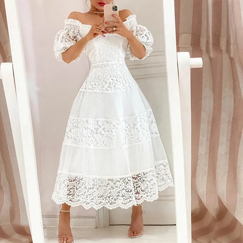 Women Dress Sexy Elegant Evening Party Lace Mesh See-through Dress Women Short Puff Sleeve Slash Neck Strapless High Waist Dress
Women Dress Sexy Elegant Evening Party Lace Mesh See-through Dress Women Short Puff Sleeve Slash Neck Strapless High Waist Dress